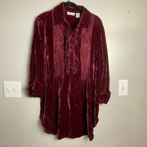 Soft Surroundings Crushed Velvet Long Tunic Maroon S Shirt Top Blouse